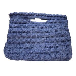 Vintage Crochet Clutch Bag Handbag Navy Blue Metal Hardware Retro Cosplay Unique